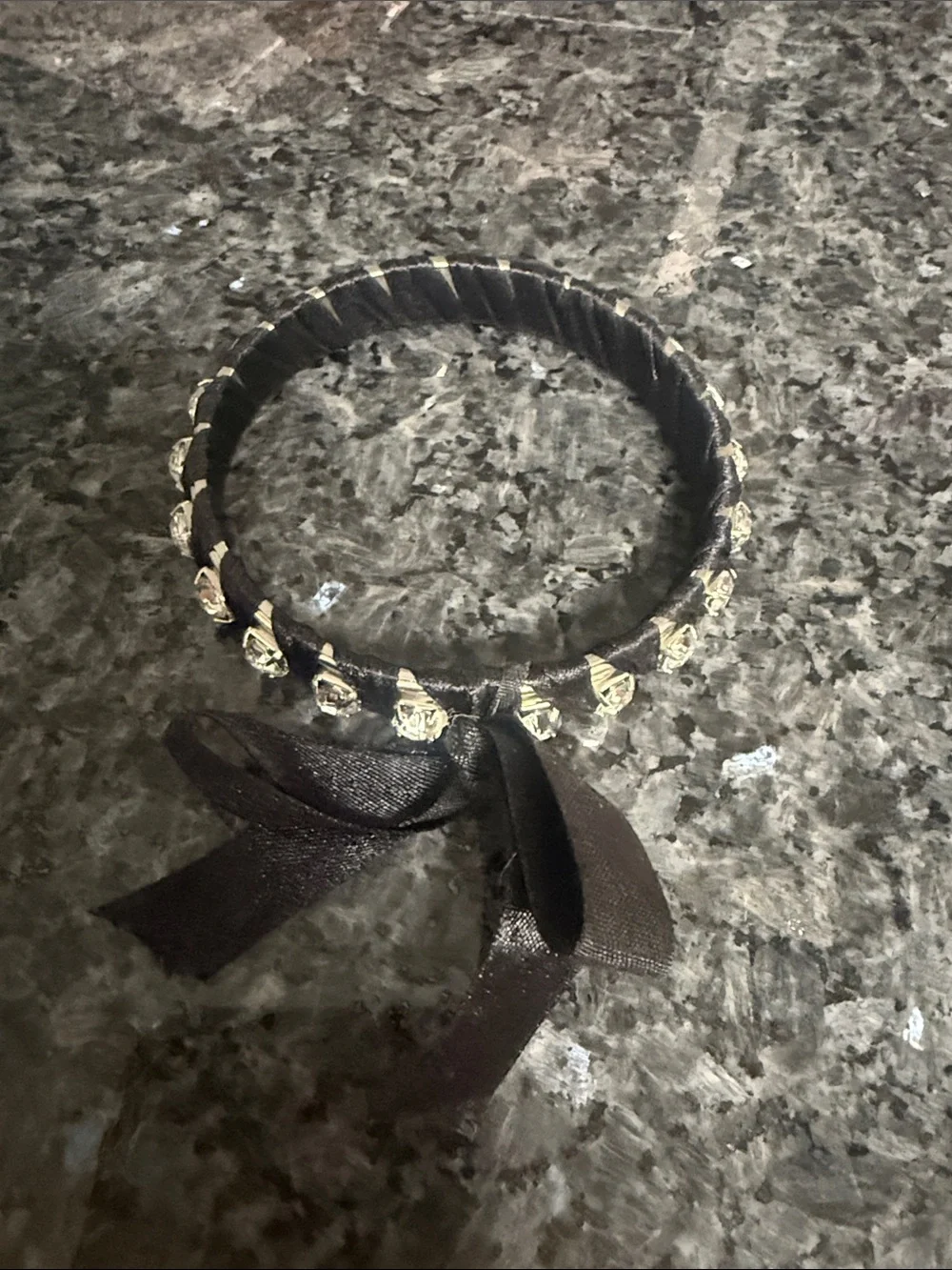 Black Leather Bracelet with Clear Crystal Accents
